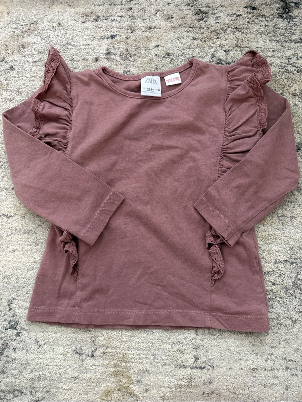 Zara Kids Mauve Ruffle Long-Sleeve Top - Size 18-24m
